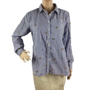 LOFT Dog Stripe Everyday Shirt Blue White Button Down Cotton Medium